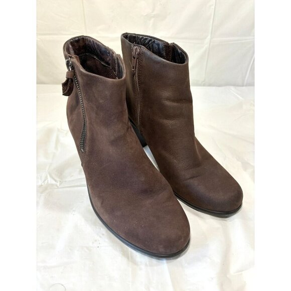 Ecco Sculptured Ankle Boots Brown Nubuck Leather Comfort Zip Heel Bootie - Picture 1 of 10
